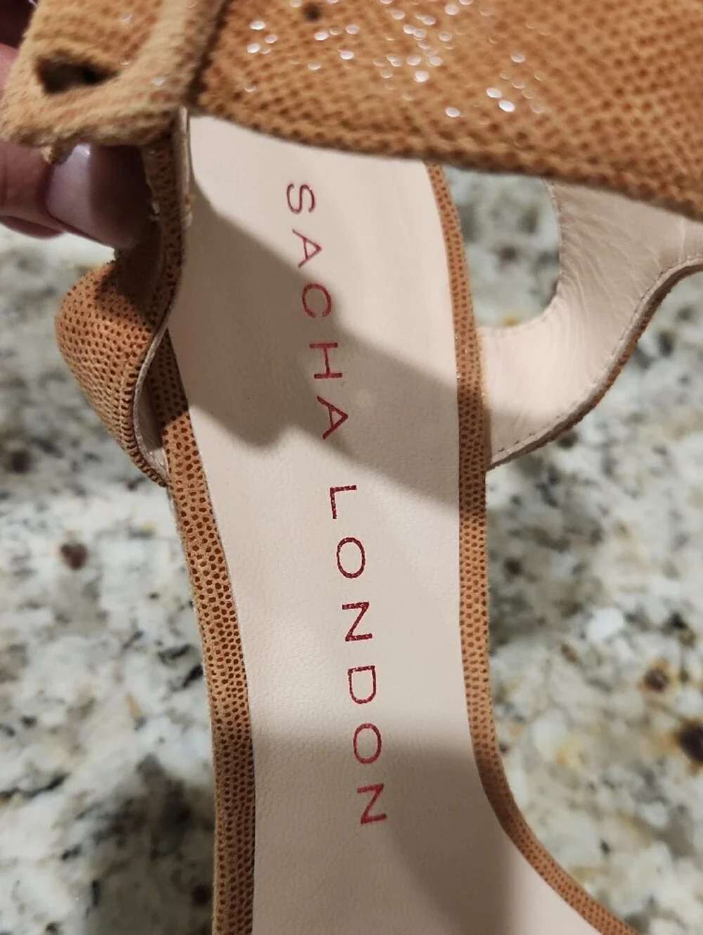 Sascha London Tan Suede Platform Ankle-Strap Heels